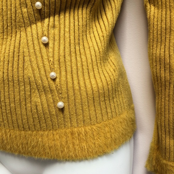 Vintage ribbed sweater angora mustard yellow pearl - Picture 5 of 10